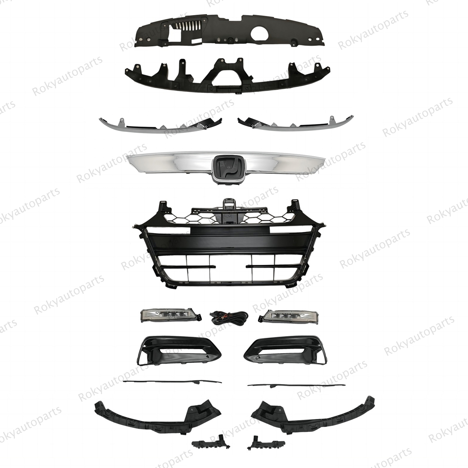 16PC For Accord 2018-2020 Chrome Grille Molding Fog light Bezel Headlamp Bracket
