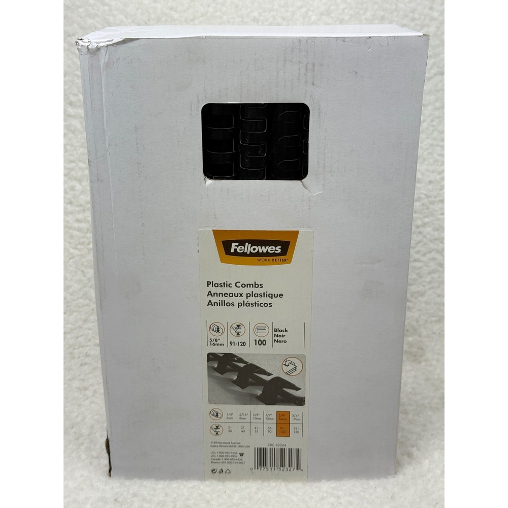 Fellowes 5/8" Black Plastic Comb Binding Elements 100 Pack CRC 52324