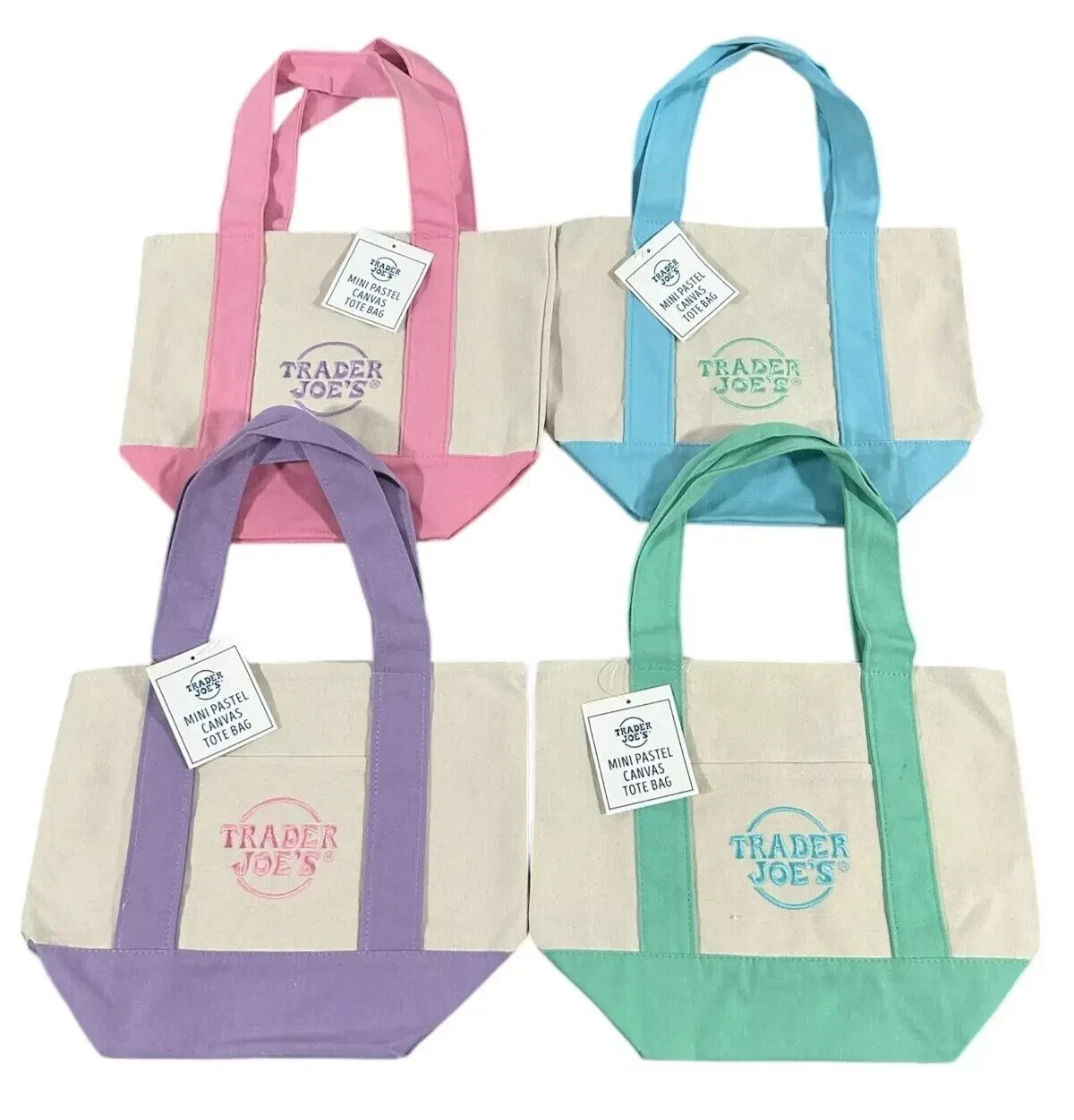 Trader Joe’s 2026 Mini Pastel Canvas Tote Bag Set Of 4 IN HAND READY TO SHIP!!!!