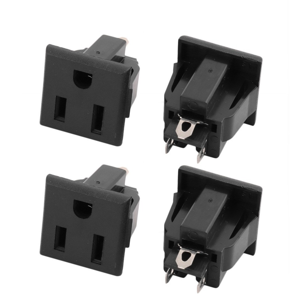 4 Pcs AC 125V 15A US Outlet 3 Terminals Panel Mount Power Socket Black