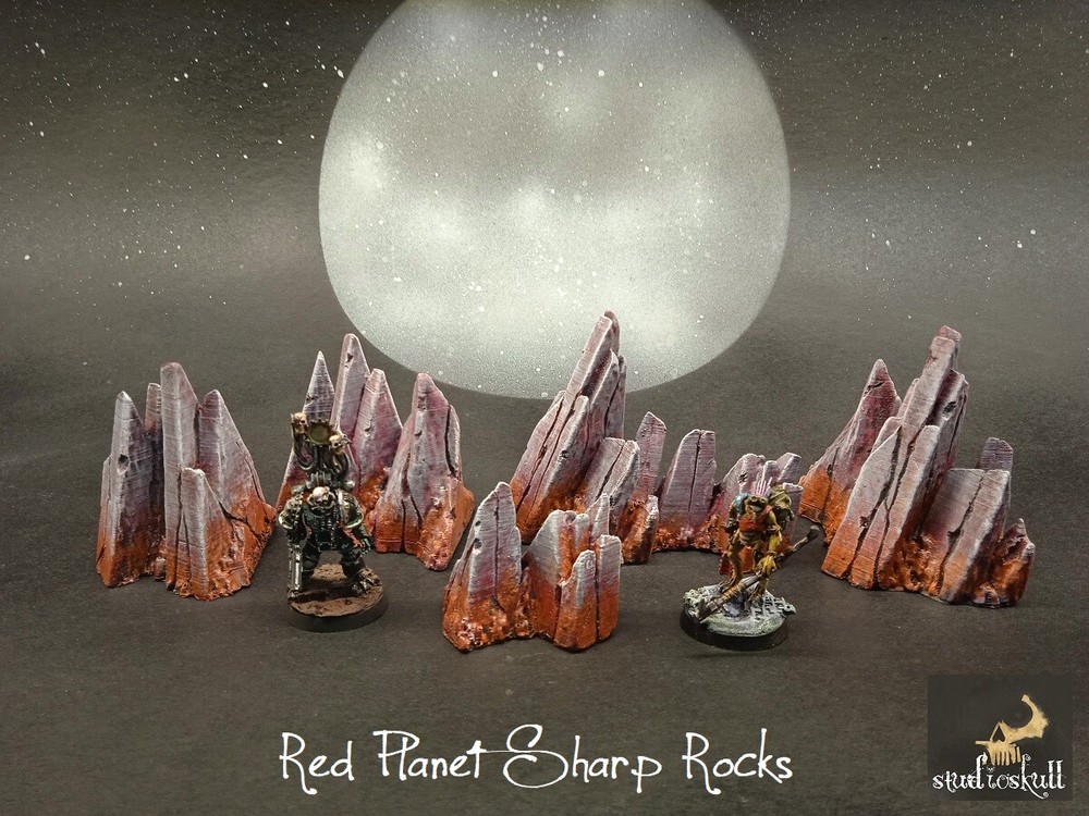 TERRAIN SCENERY RED PLANET SHARP ROCKS 5 PCS PAINTED WARHAMMER 40K