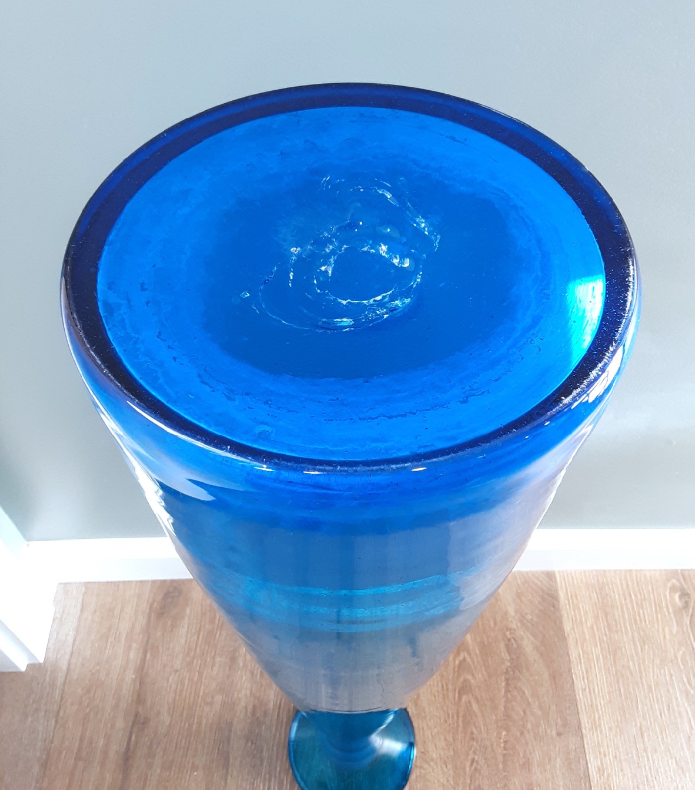 BLENKO HUGE 35.5" Art Glass Turquoise # 6138 Architectural Floor Decanter HUSTED