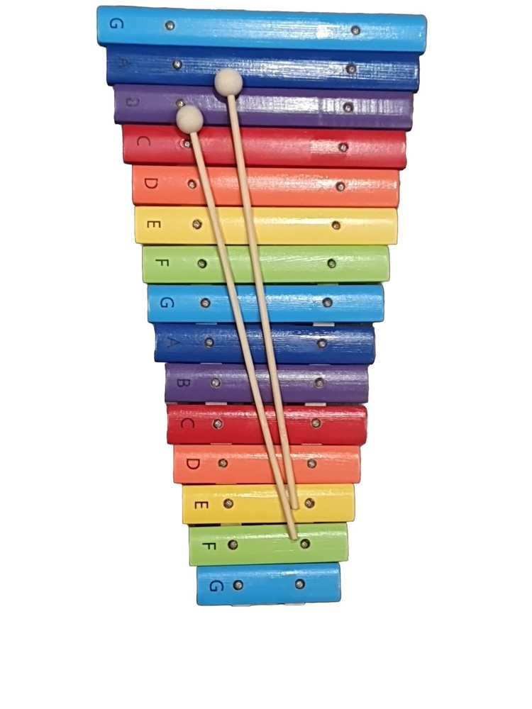 Rainbow Xylophone 15 Note, Two Octaves G-G Colour-Coded with Beaters - A-Star