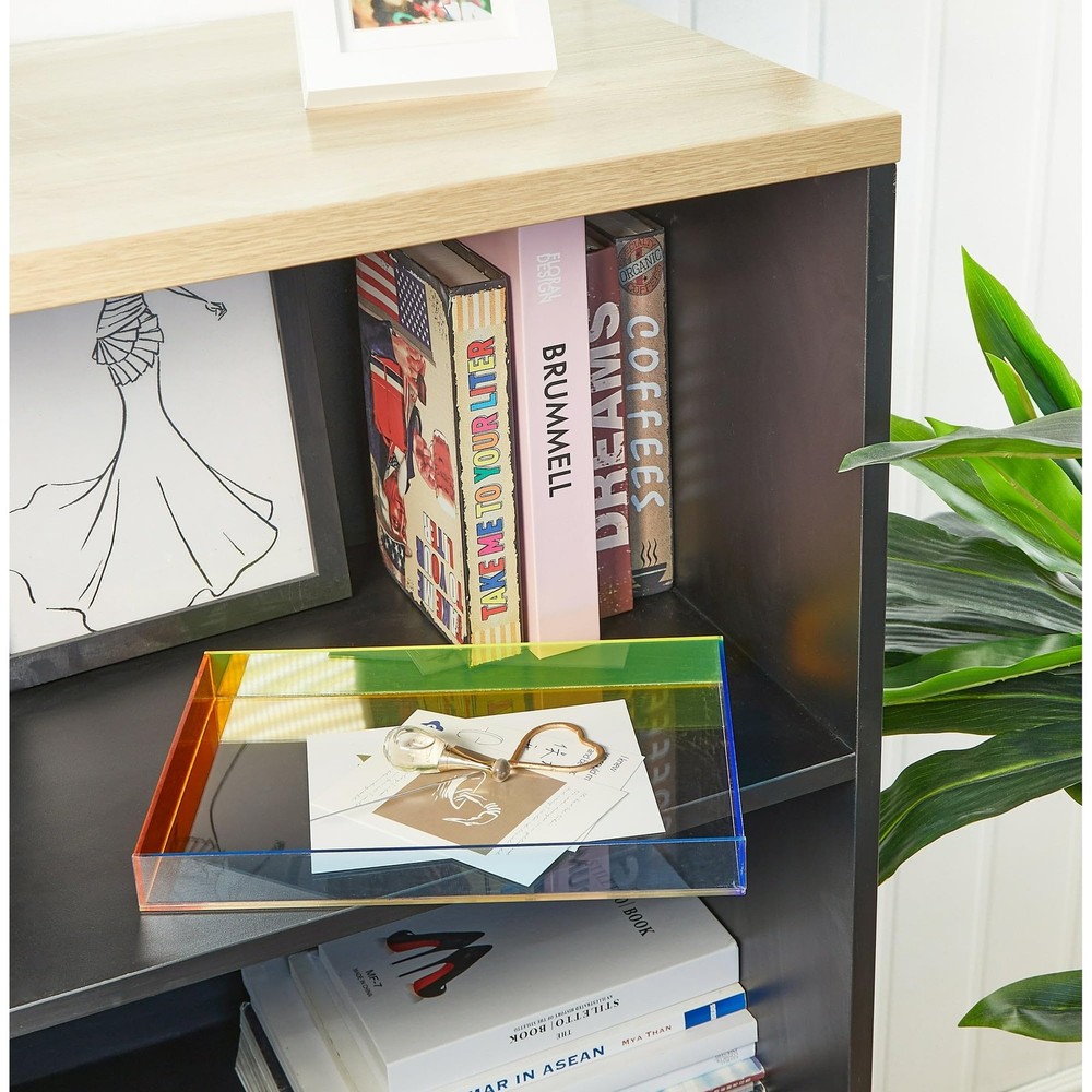 Acrylic Serving Tray,Blue, Yellow & Orange Gradient, Rectangular Colorful Dec...