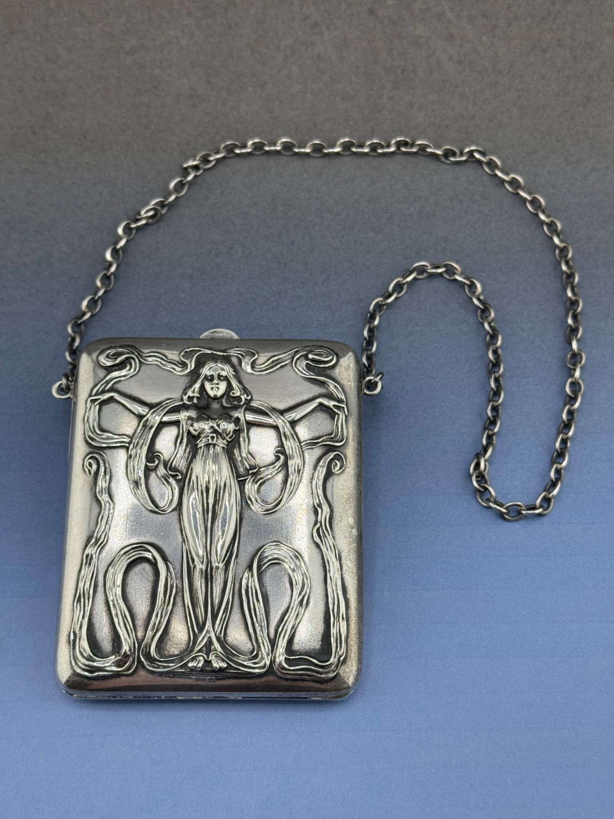 Sterling Silver Purse Art Nouveau Woman with Flowing Dress by Blackington 109 gr