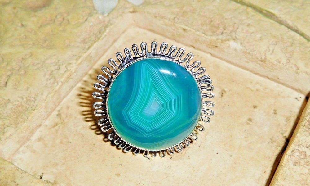 ARTISAN HANDCRAFTED NATURAL BOTSWANA AGATE GEMSTONE 925 SILVER RING ~ SIZE 9.75