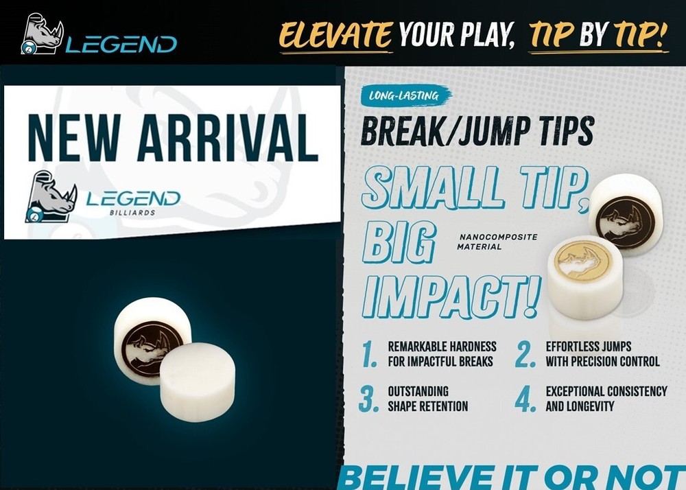 (1) Legend Break/ Jump White Pool Cue Tip (14mm)