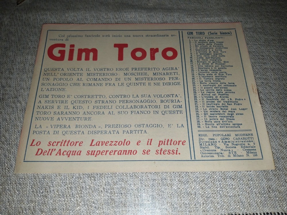 1950 Gim Toro Comic No. 40 White Series ORIGINAL £. 15
