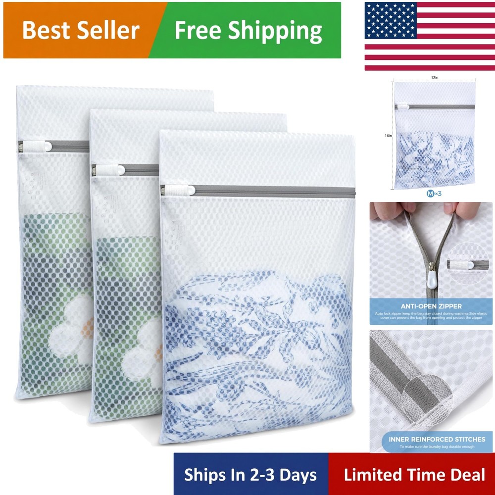 Breathable and Tearproof Laundry Bags for Intimates - 3 Pack, White-Honeycomb