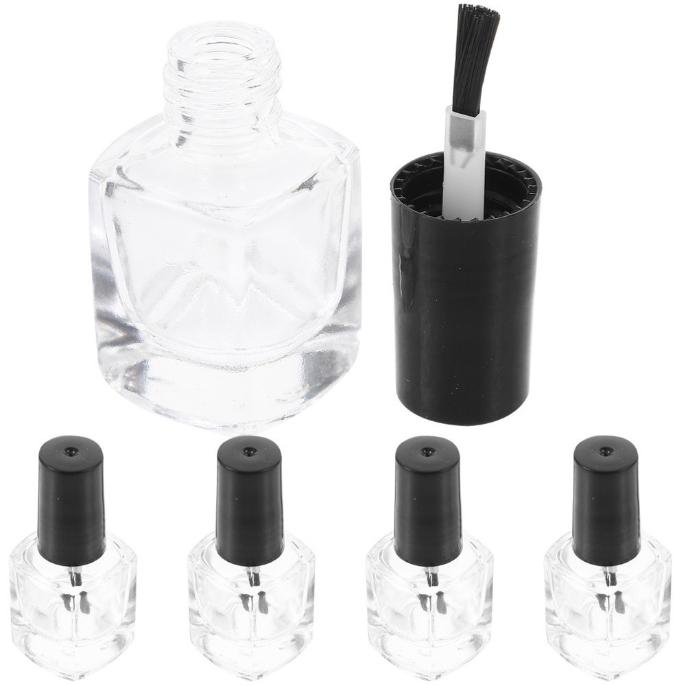 5 Pcs/pack Clear Square Nail Bottles Empty with Brush Applicator