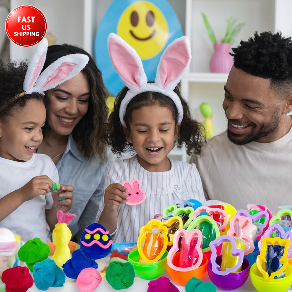 12-Pack Prefilled Easter Eggs with Modeling Dough & Easter-Shaped Cutters, Non-C