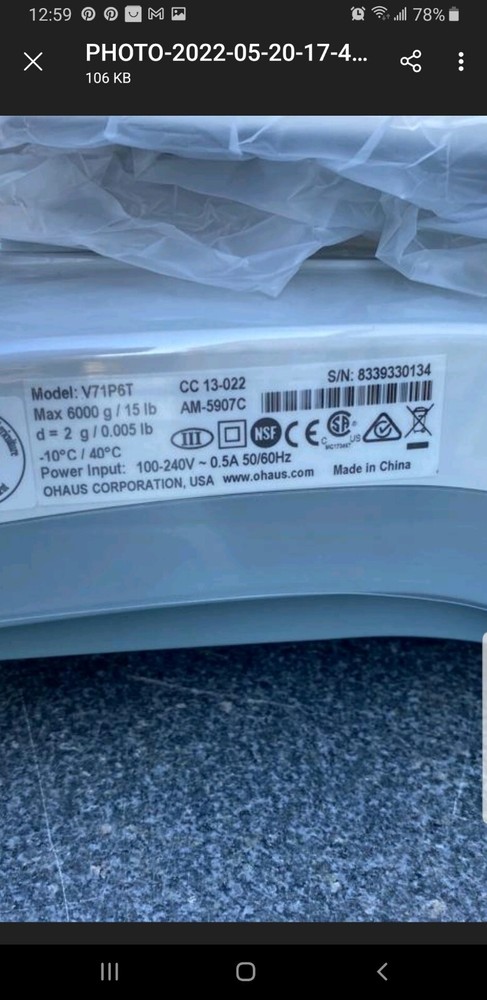 Ohaus scale Model V71P6T