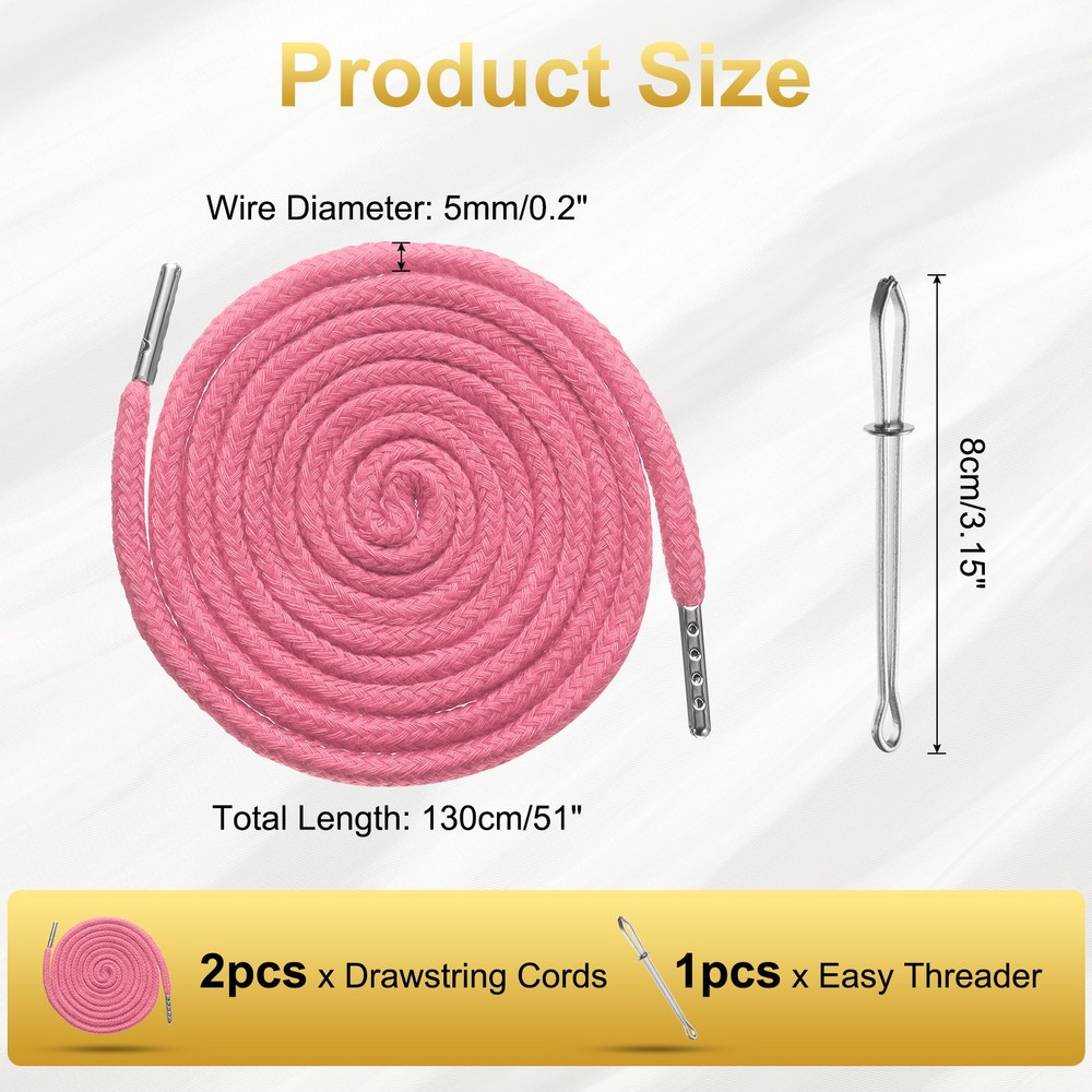 2pcs Drawstring Cords 51" Replacement Drawstring with Threader, Pink