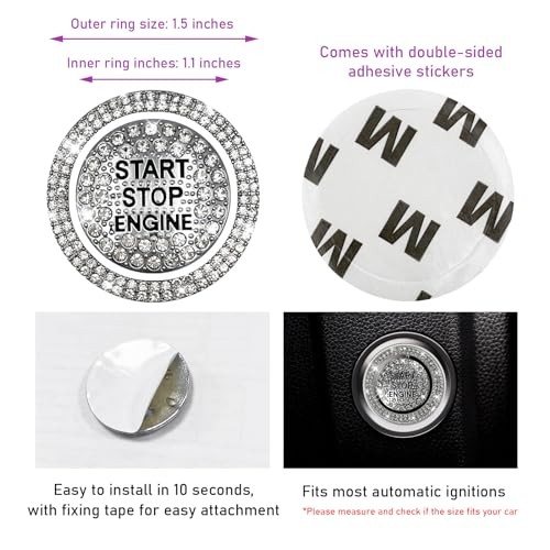Bling Car Push Start Button Sticker, Sparkling Rhinestones Fully Protect White