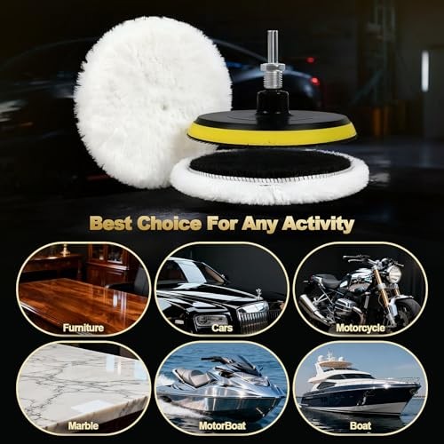 Wool Polishing Buffing Pad with Hook & Loop Backing with M14 Drill Adapter for
