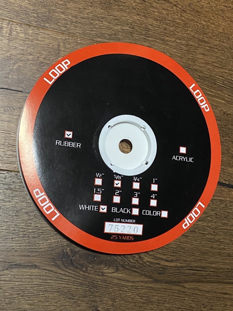 5/8" wide "hook and loop" white LOOP tape roll, 25 yards per roll