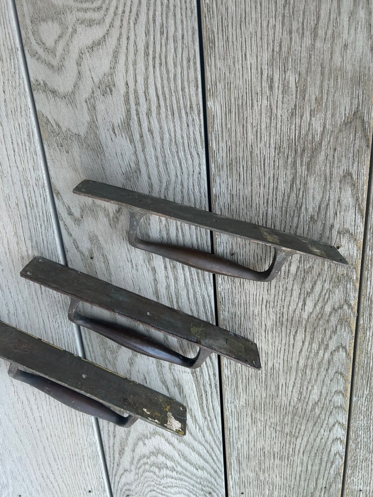 Vintage Solid Brass Door Handles x 3 Solid Cast Brass 12" x 2”
