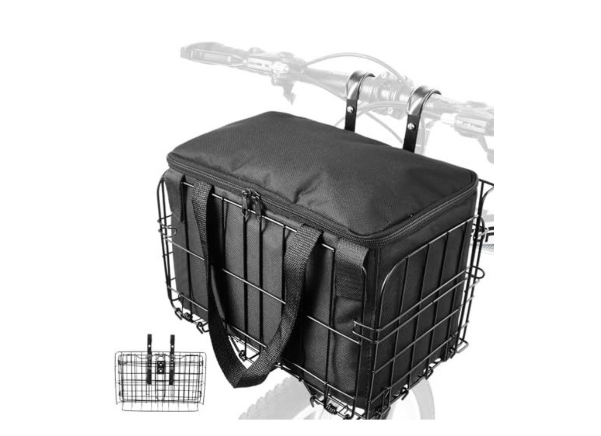 Bike Basket Front Folding Bicycle Basket with Removable Liner Bag, Quick Release