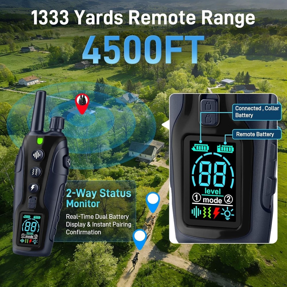4500FT Dog Training Collar with Remote - Waterproof e-Collar (4 Modes)