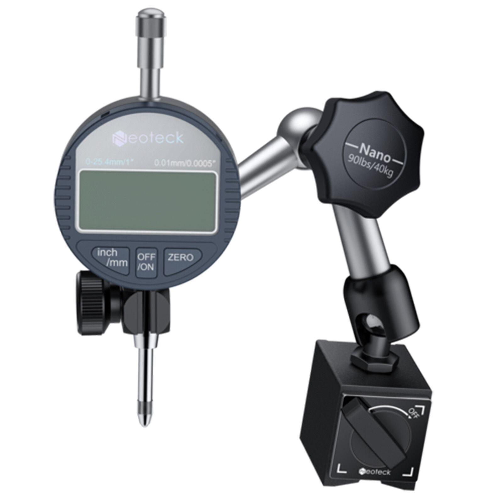 Neoteck Dial Indicator with Magnetic Base 0-1" Gauge Test Indicator 0.0005"