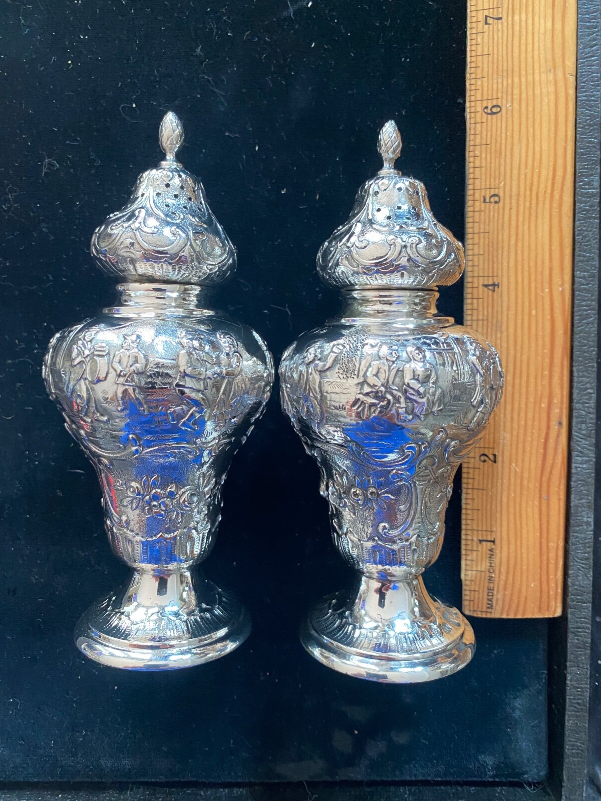 Antique German 800 Silver Figural Salt Pepper Shaker Set   SUPER SHAPE POLISHED