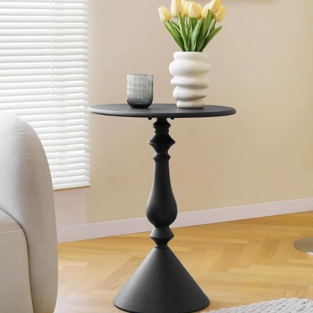 Metal Small End Table Vintage Matte Black Round Side Table Nightstand Bedside