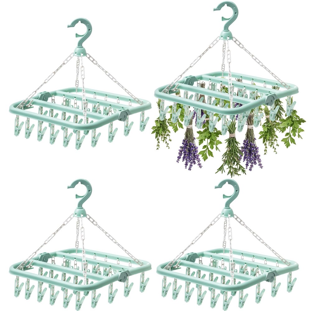 4 Pcs Hanging Herb Drying Rack with 32 Clips Boho Foldable Hanging Drying Rac...