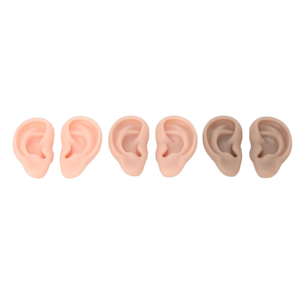 3 Pairs Silicone Ear Model Soft Flexible Ears Artificial Reusable for Practice