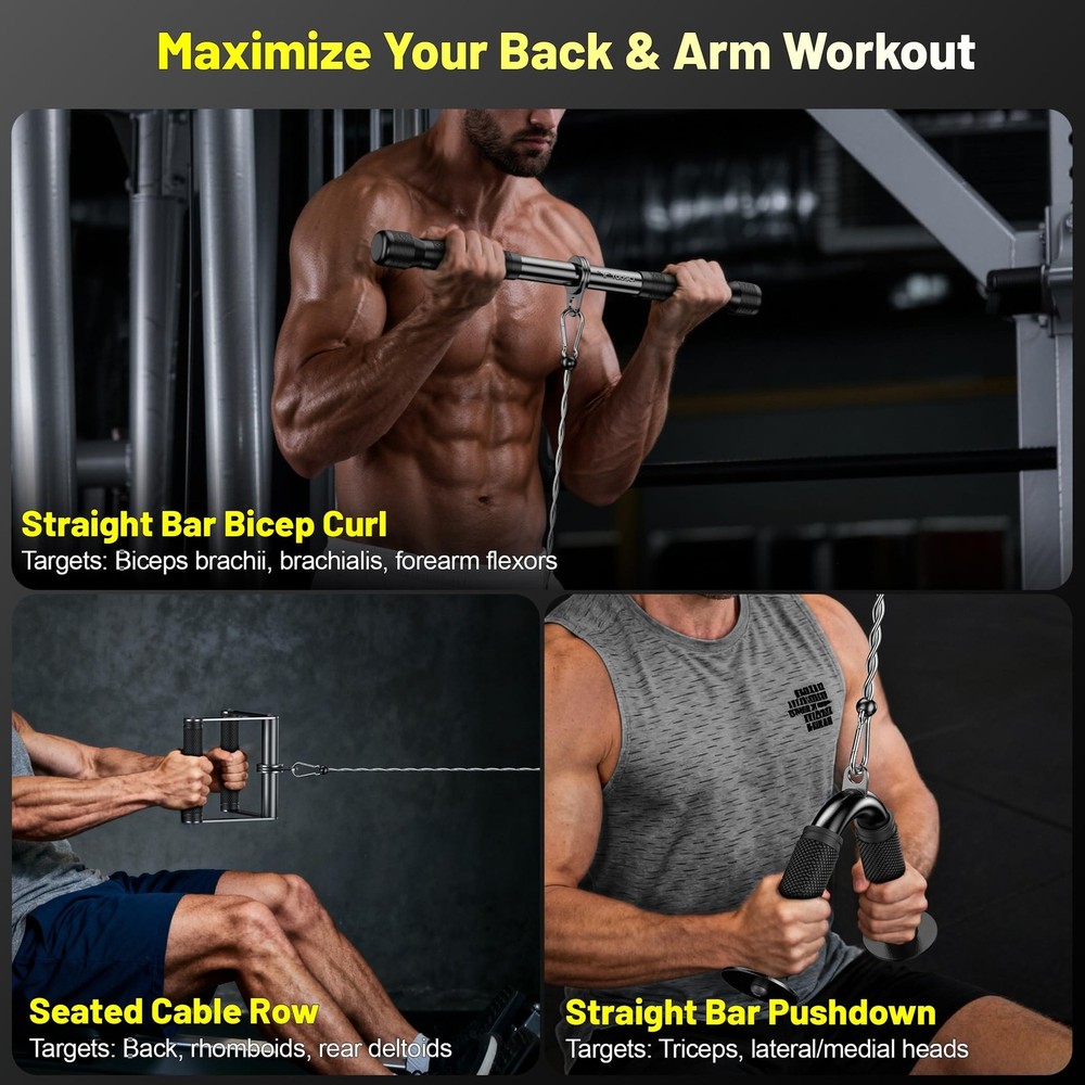 Cable Attachments for Gym, LAT Pulldown & Cable Machine Attachment Set: V-Sha...