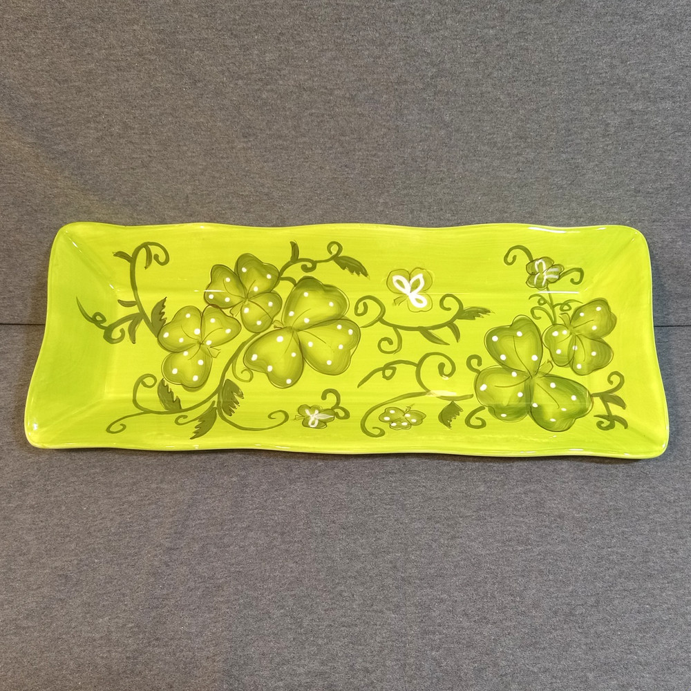 Gates Ware Serving Platter Tray Green White Floral Rectangular Fall Thanksgiving
