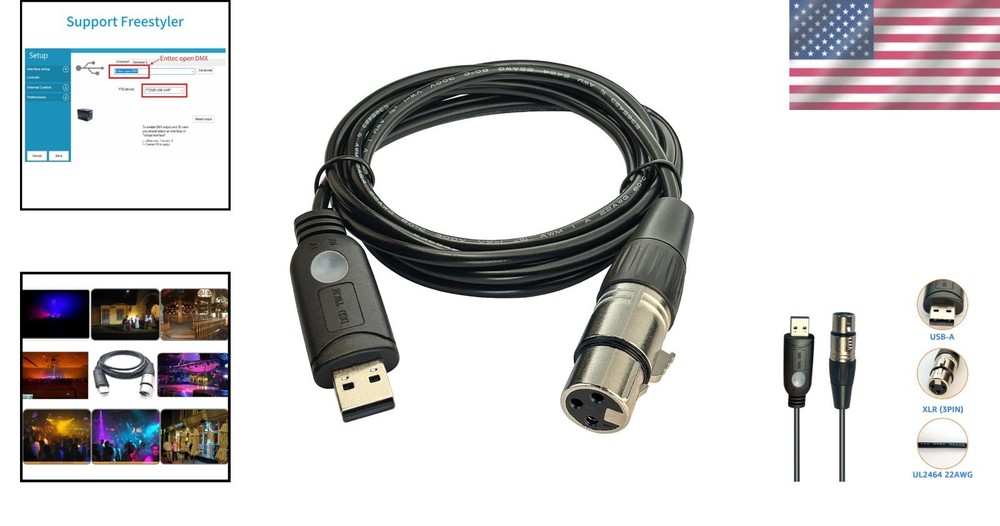 5.9FT USB to DMX Lighting Control Cable for Laptops - Plug and Play Design