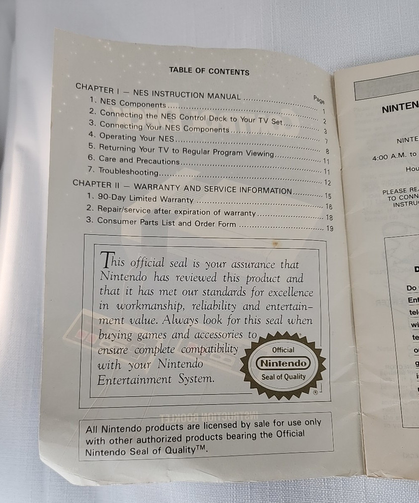 Control Deck NES Nintendo System Instruction Booklet