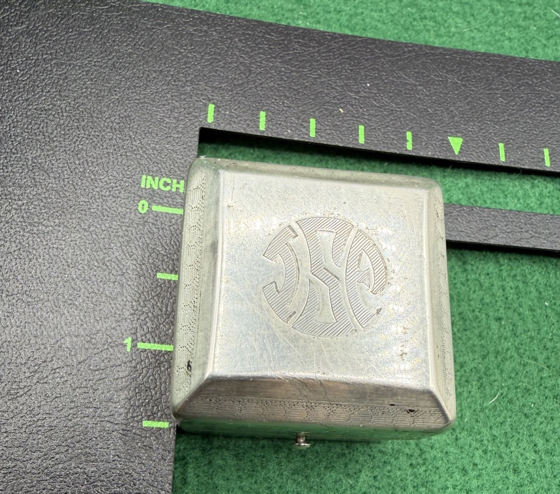 VINTAGE  STERLING RING BOX HAS A MONOGRAM SCUFF RECESSED BOTTOM