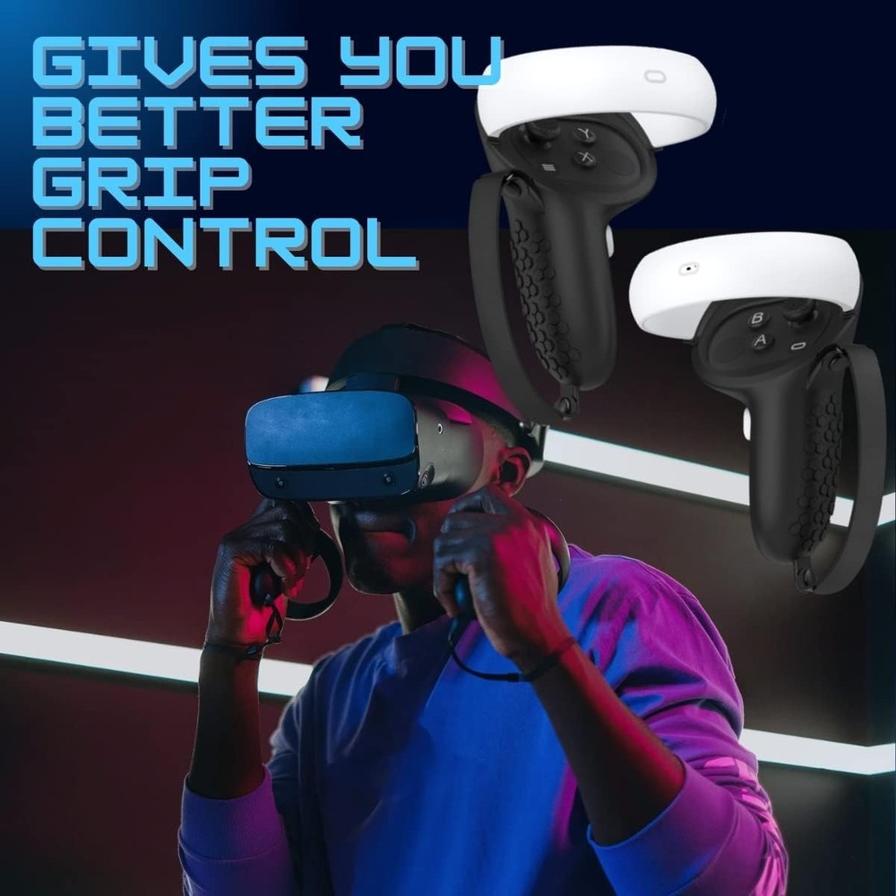 Black Adjustable Controller Grips for Oculus Quest 2 - Enhanced Game Comfort