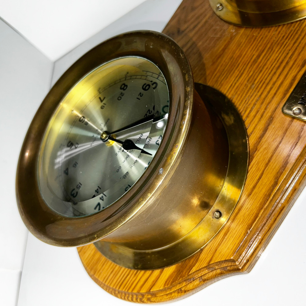 Bell Clock Co Solid Brass Ship Clock & Barometer Weather Station Tested