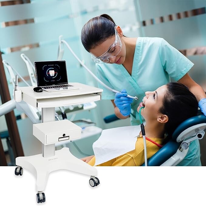 MEDICAL TROLLEY WITH LAPTOP PALLET AND ORAL SCANNER HOLDER