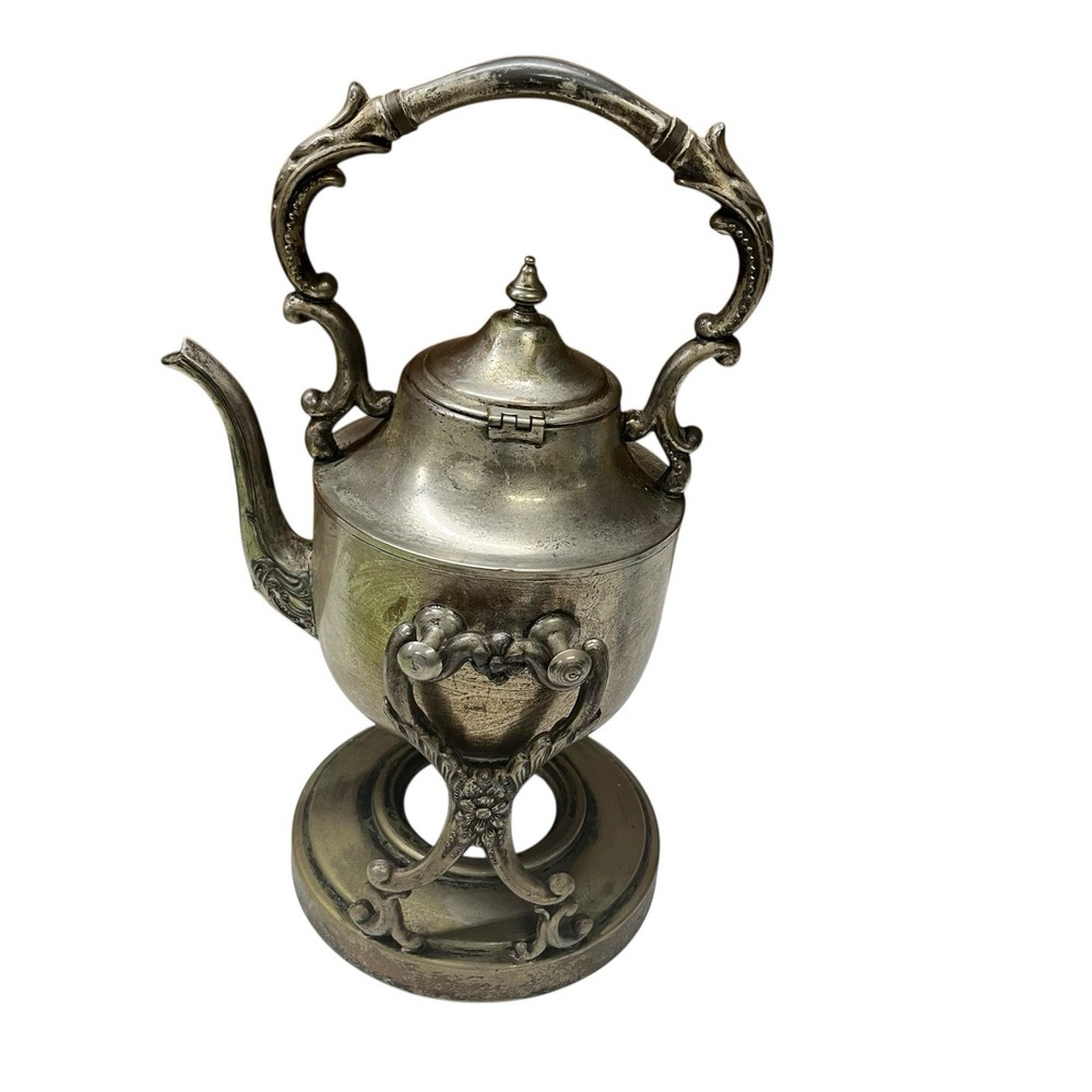 Vintage Silver On Copper  Teapot Tea Kettle W/ Tilting Stand