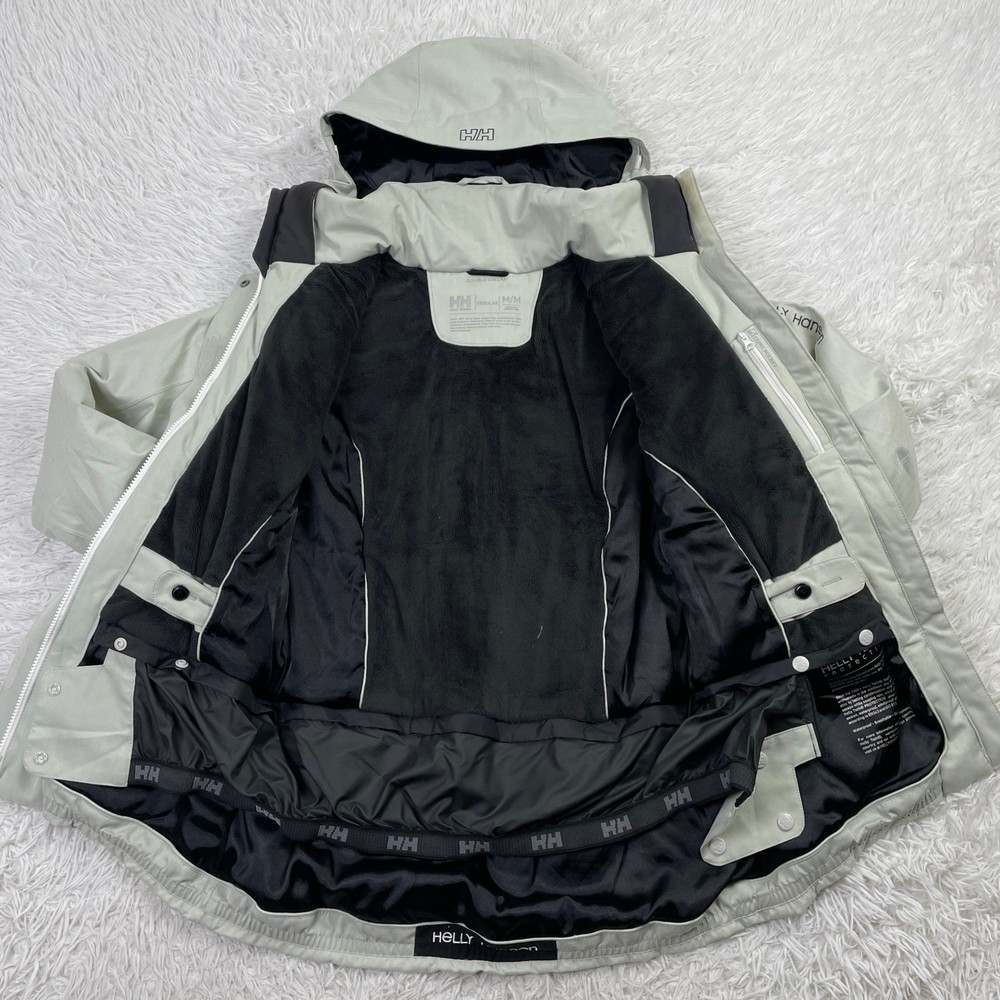 Helly Hansen Jacket Womens Medium Gray Double Collar Hooded Helly Tech Insulated
