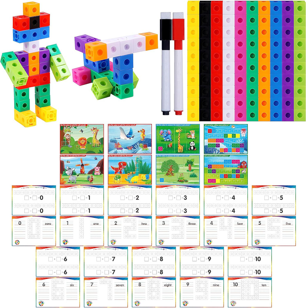 Math Linking Cubes, 100 Math Cube Manipulatives with 30 Learning Activities Numb