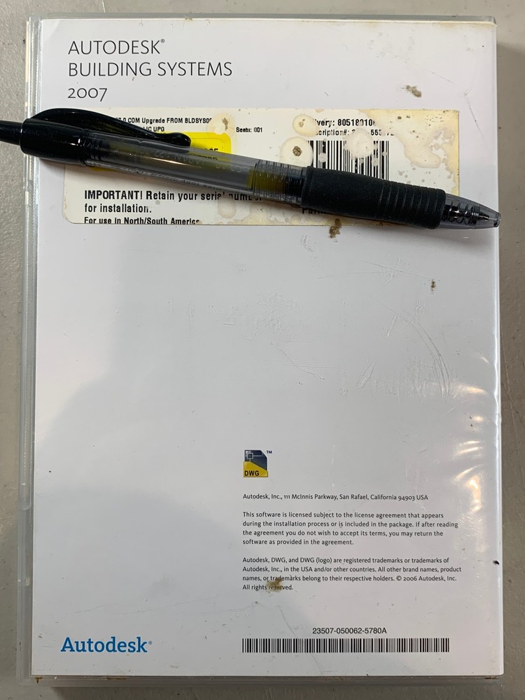 AutoDesk Building Systems 2007 Software Disc w/ Manual / Serial Number