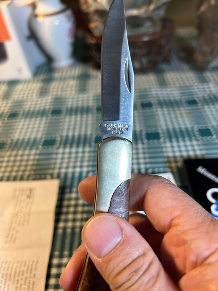 Original CJK box for Herberte burl handled folding knife