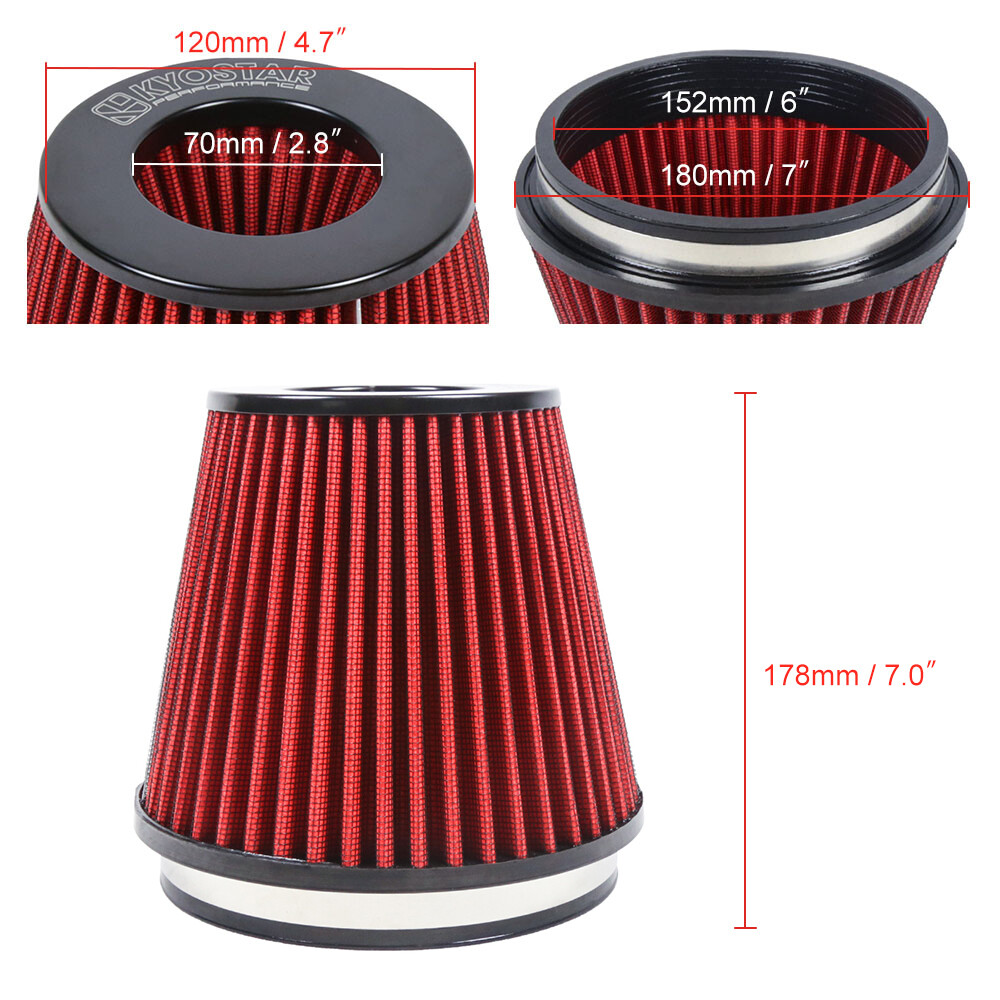 6" Red Truck Long Performance High Flow Inlet Cold Air Intake Cone Dry Filter