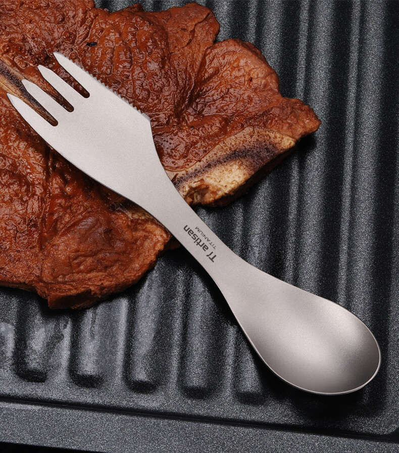 Pure Titanium Fork Spoon Knife 3 in 1 Spork Camping Backpacking Tableware Gift