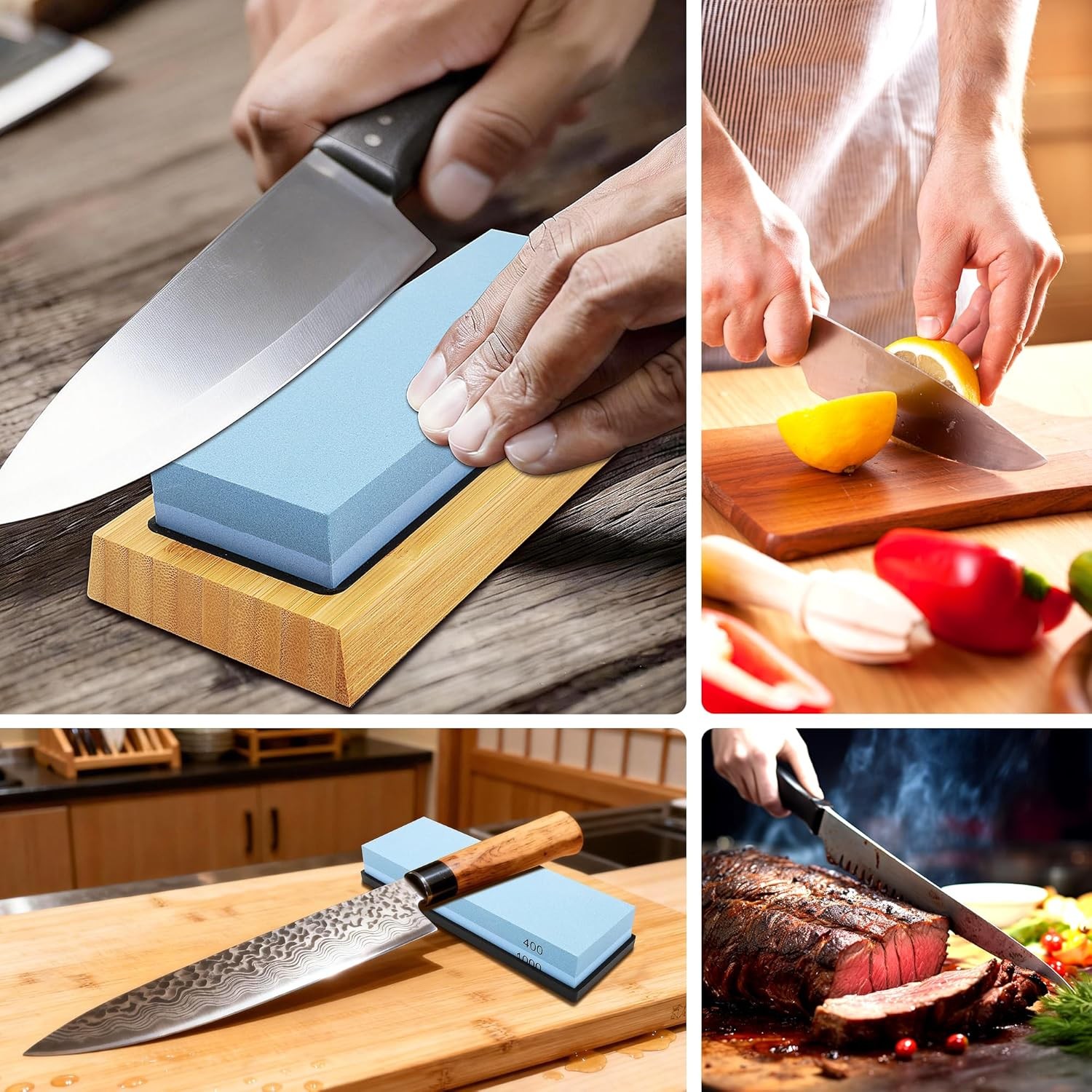 Knife Sharpening Stone Set Professional Whetstone 4 Side Grit 400/1000 3000/8000