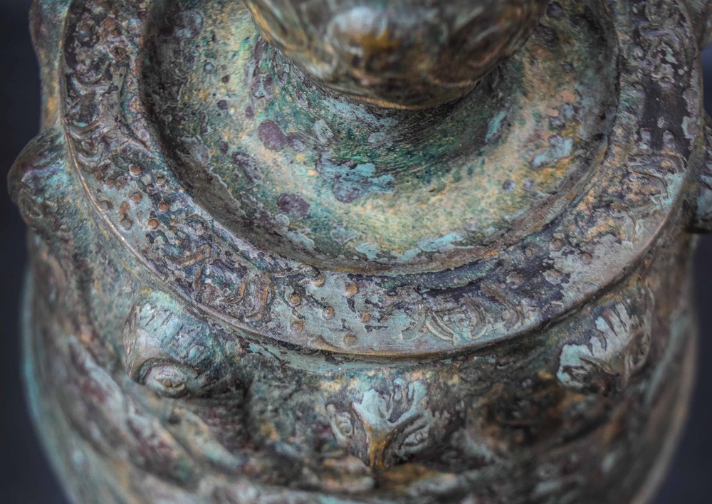 Islamic Mamluk Candlestick Base, Embossed and Engraved Bronze, Middle Eastern