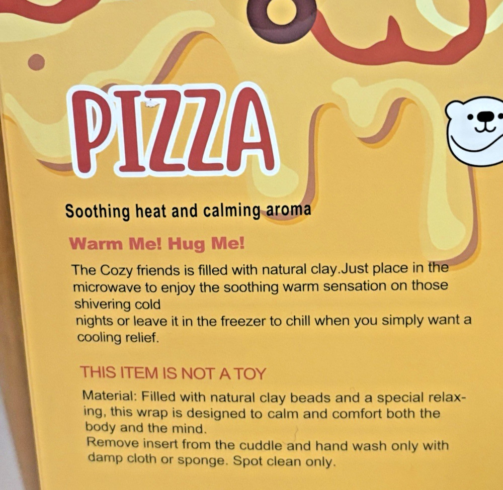 NIB Pizza Shaped My Novel Things Heatable &Huggable Cuddle Pack: Hot/Cold Pack