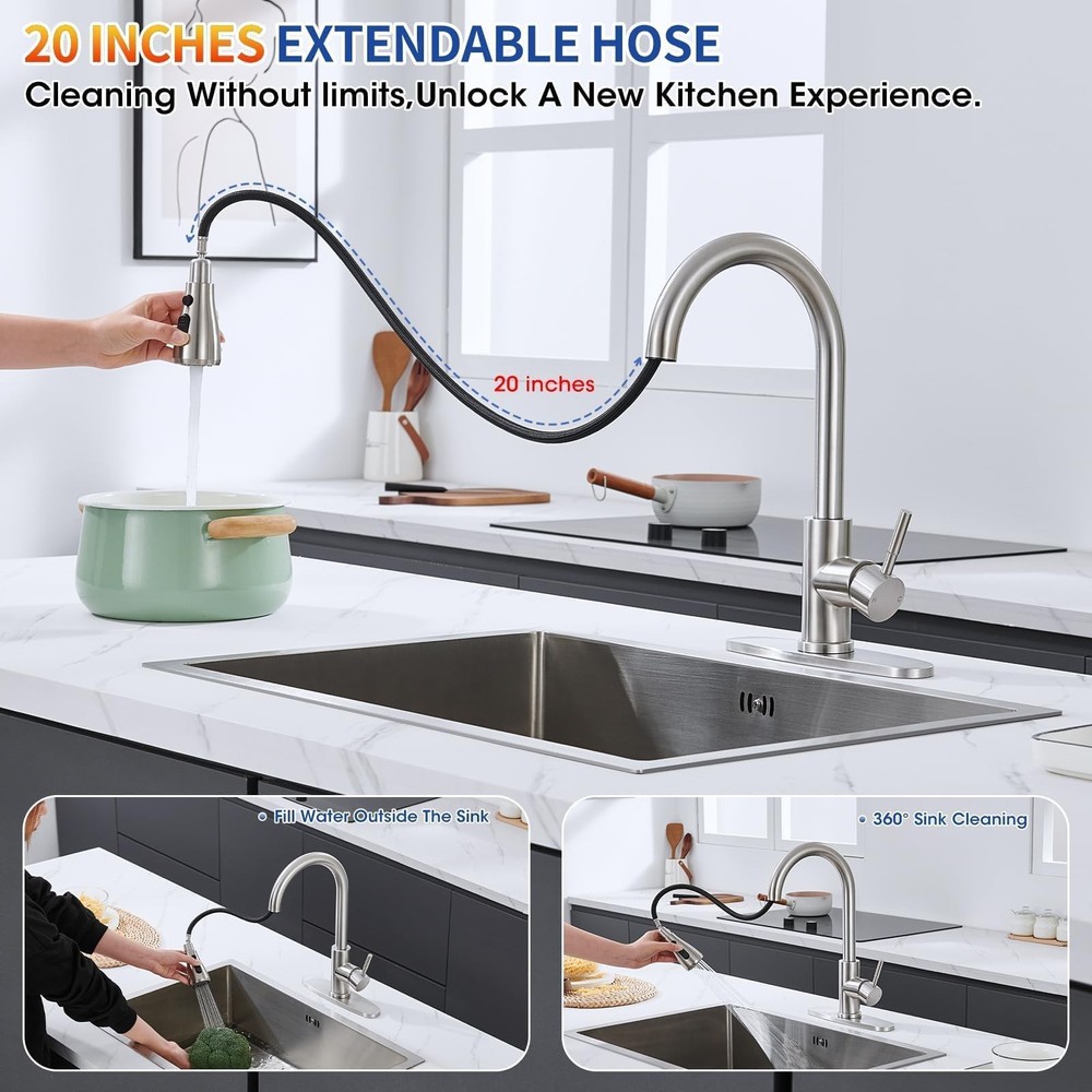 SOEBIZ Kitchen Faucets with Pull Down Sprayer, Brushed Nickel