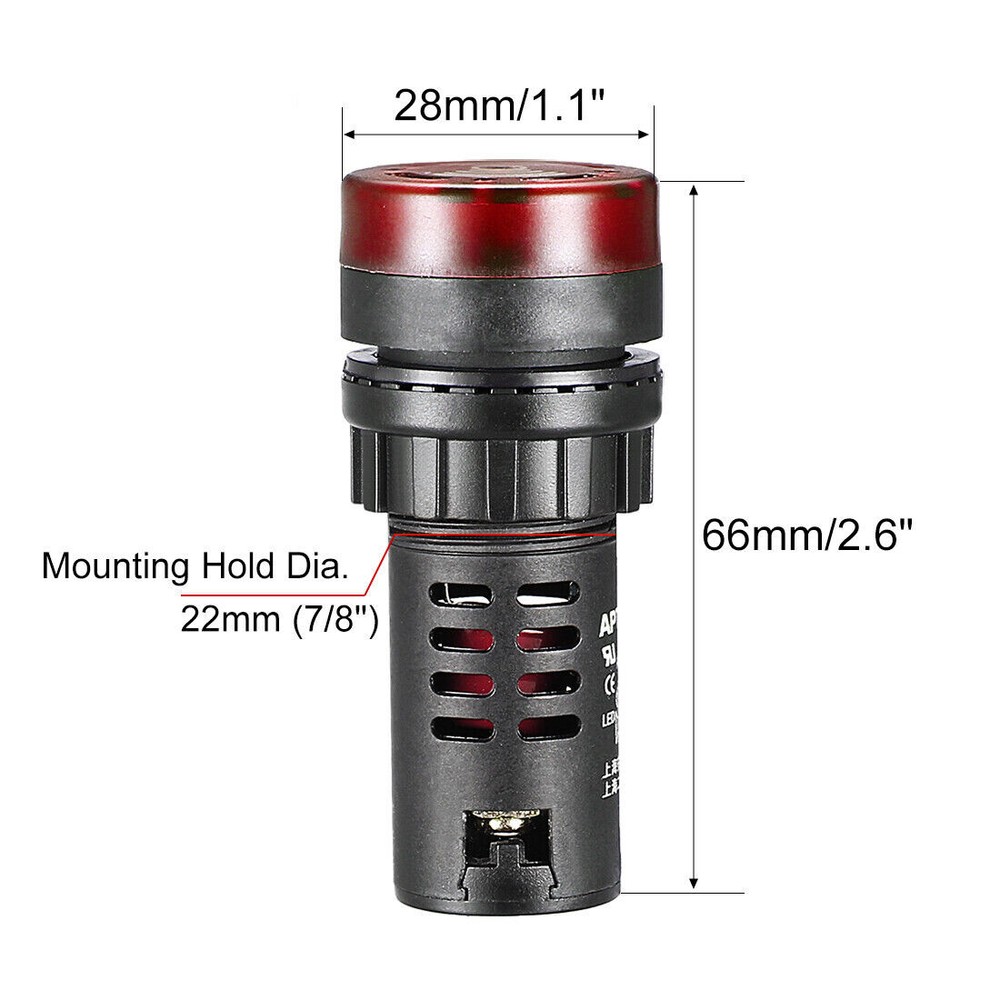 2 Pack 22mm 24V AC/DC Red LED Flashing Buzzer Pilot Panel Indicator Light Lamp