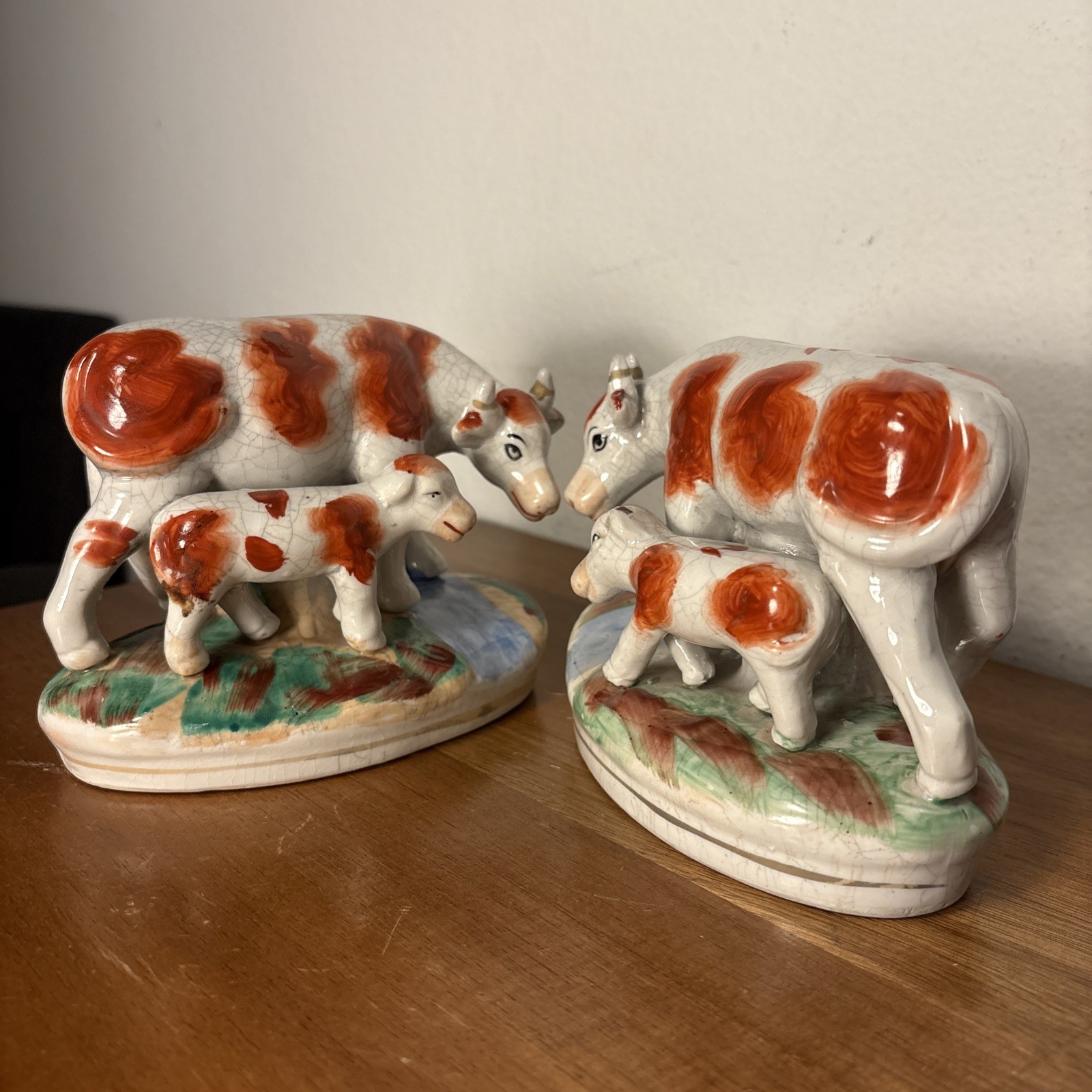 Set of 2 Staffordshire Cow and Calf Figurines