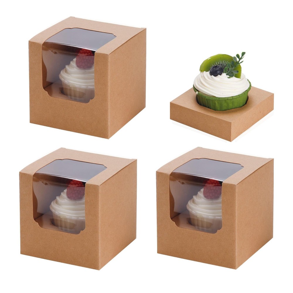 25 Pcs Cupcake Boxes Individual Cupcake Containers Pre-Assembled Single Cupca...